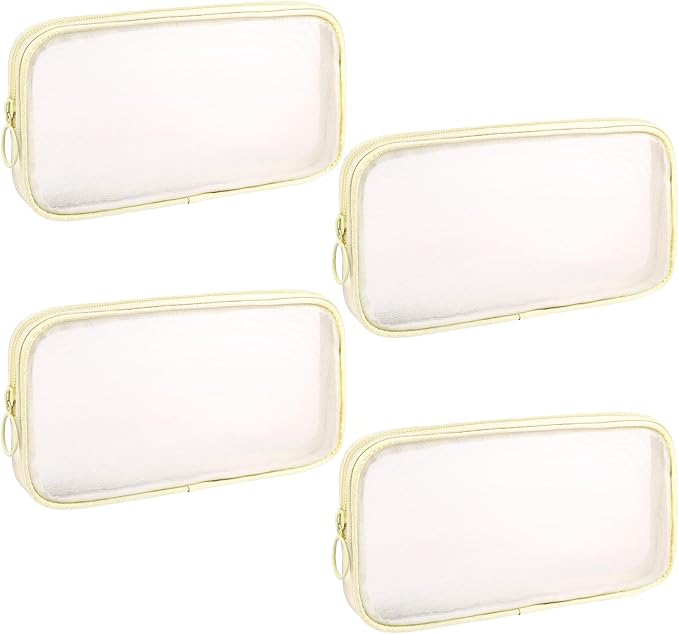 Sinzip 4 Pieces Mini Zipper Nylon Mesh Pouch, Mesh Cosmetic Bags Makeup Bags, Multipurpose Travel Toiletry Bags for Office Supplies and Travel Accessories (Beige, M)
