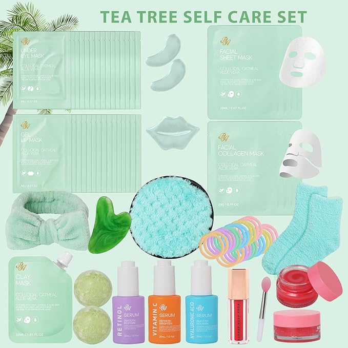 55 Pcs Mothers Day Gift for Mom, Tea Tree Face Sheet Mask Gift Basket Set for Women, Skin Care Gift Set for Her, Home Spa Self Care Kit, Face Serum Gift Set, Birthday, Anniversary