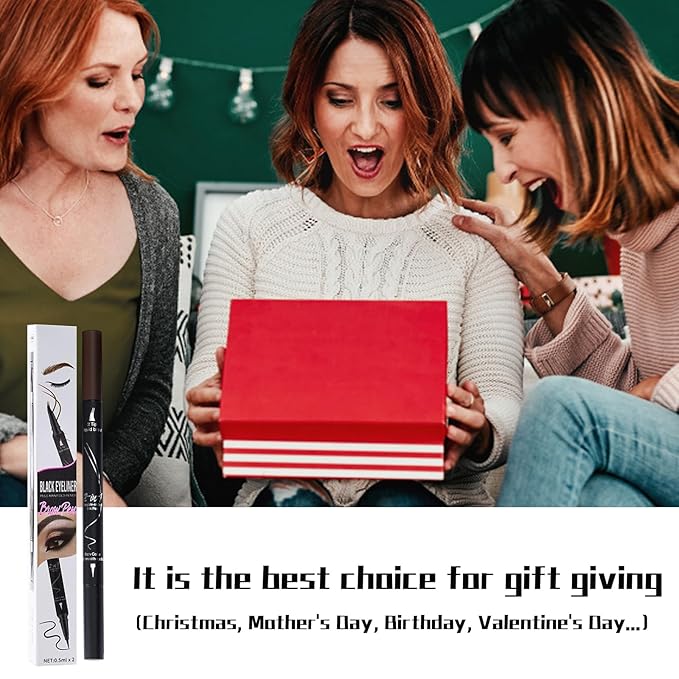 Curved 2 Tip Eyebrow Pen-Light Brown Eyebrow Pencil With Black Eyeliner 2-in-1 Dual-Ended Create Natural Hair-Like Brows,Waterproof.Smudge Proof,Long Lasting All-Day