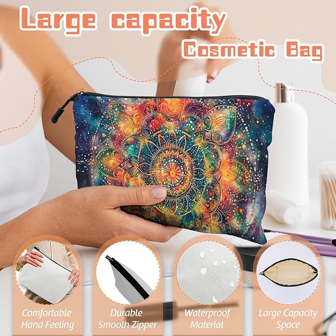 Scribesense Cosmetic Bags Travel Makeup Toilet Case Waterproof Pouch for Women Girls 6.7X9.45inches - Vivid Celestial - Hued Mandala