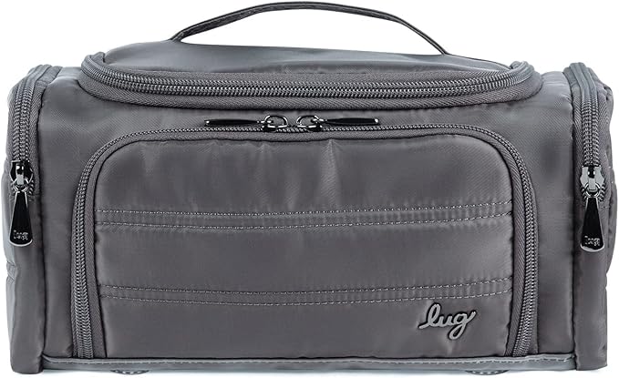 Lug Trolley Medium Cosmetic Case for Travel – Multiple Zipper Compartments, Wipeable Interior, 100% Polyester – GUNMETAL GREY