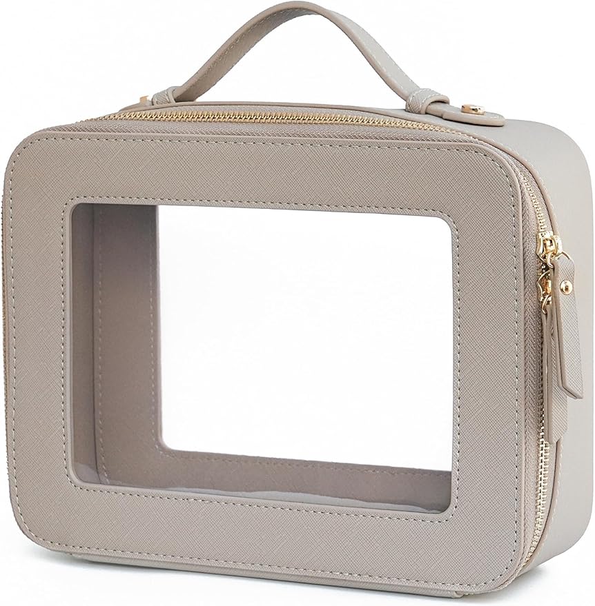 Popvibe Clear Makeup Bag Travel Cosmetic Case Clear Toiletry Bag with Zipper Make Up Organizer Traveling Mahjong Tile Bag Stone Large
