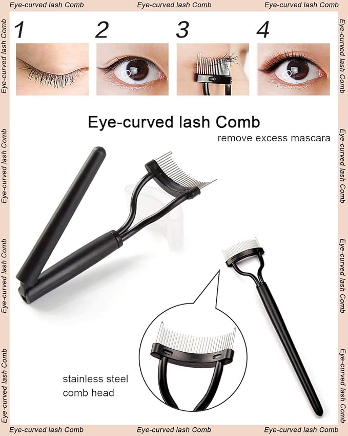 TPPICK Eyelash Curler Kit Metal Lash Curlers with Eyelashes Separator Comb Tools & 6 Replacement Refill Pads (Black)