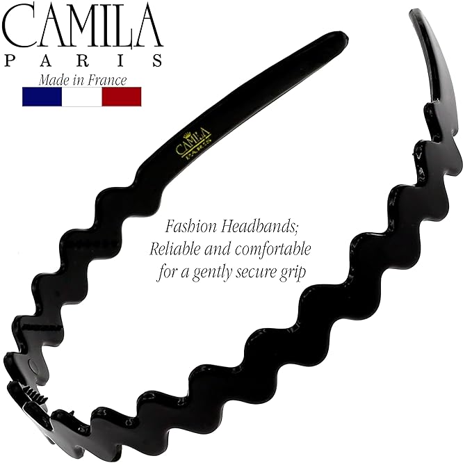 Camila Paris CP3295 French Headband for Women, Black, Strong Hold Grip Women's Hair Band, Ligth and Very Flexible, No Slip Durable Styling Girls Hair Accessories, Made in France
