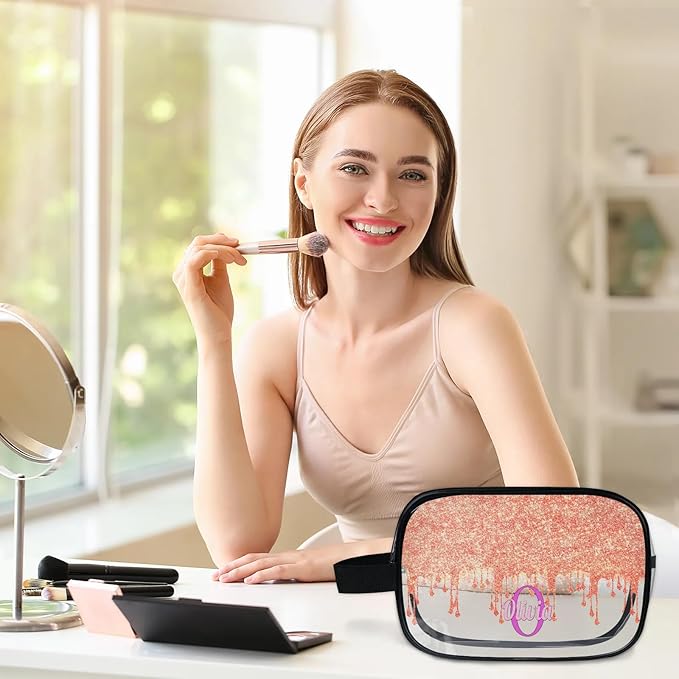 KFNHN Custom Name Makeup Bag Travel Bag, Clear Toiletry Bag Travel Large Capacity Cosmetic Container Organizer for Shampoo, Glittering Orange Curtain Bling