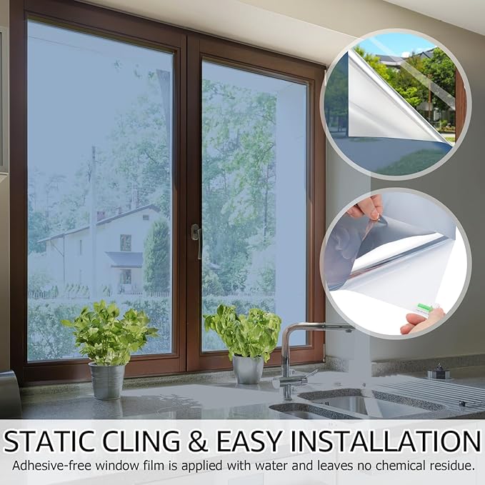 HIDBEA One Way Mirror Window Film, Blue Silver, 35.4 x 98.4 Inch