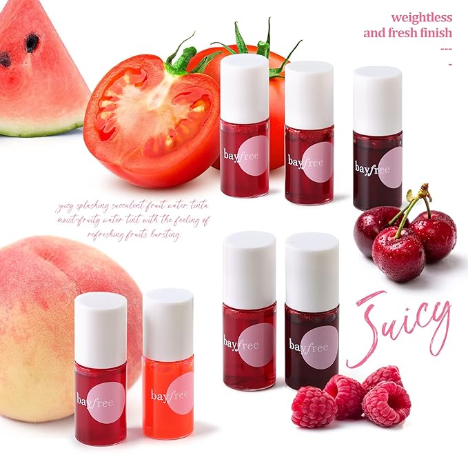 bayfree Lip Tint Stain Set, 2 PCS Korean Water Tint Lightweight Non-sticky, Waterproof Long Lasting Liquid Blush & Lip Stain, Transfer-Proof, Matte Finish Lip Color Makeup (juicy)