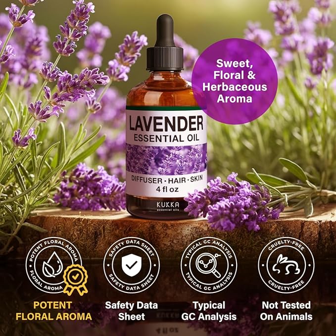 100% Pure Lavender Essential Oil for Diffuser, Skin, Hair, Aromatherapy & Soap Making Scent - Huge 4 Fl Oz
