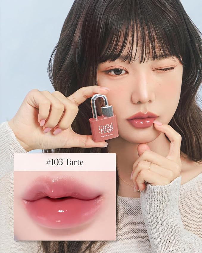 CORALHAZE Glow Lock Jelly Tint #103, Hydrating Water Glow Lip Stain, Non-Sticky Juicy Gloss, Long Lasting Glass Shine & Dewy Finish, Lightweight Moisturizing Lip Care, Korean Makeup