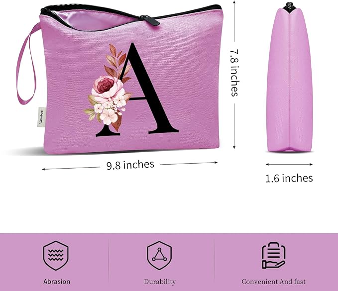 Vavabox A-Z Personalized Makeup Bag, Birthday Gifts for Women Mom, Gifts for Best Friend, Bride Bridesmaid Cosmetic bag (H, 07-Purple)