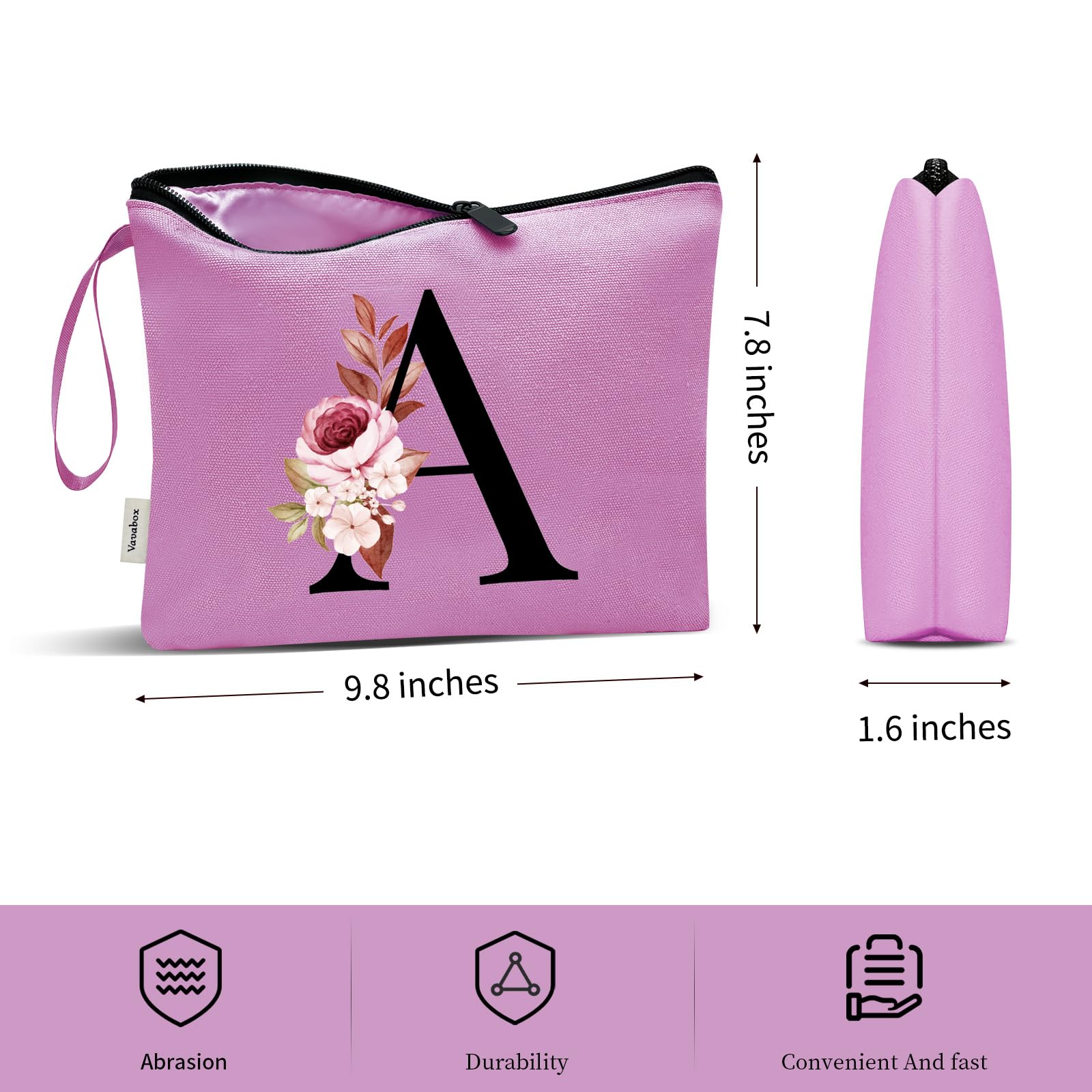 Vavabox A-Z Personalized Makeup Bag, Birthday Gifts for Women Mom, Gifts for Best Friend, Bride Bridesmaid Cosmetic bag (F, 07-Purple)