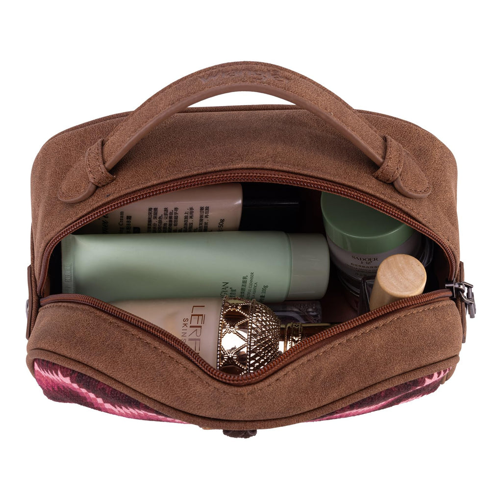 Montana West Wrangler Makeup Bag for Women Small Cosmetic Toiletry Bags Western Make Up Pouch Durable Cute Travel Purse, Dark Pink