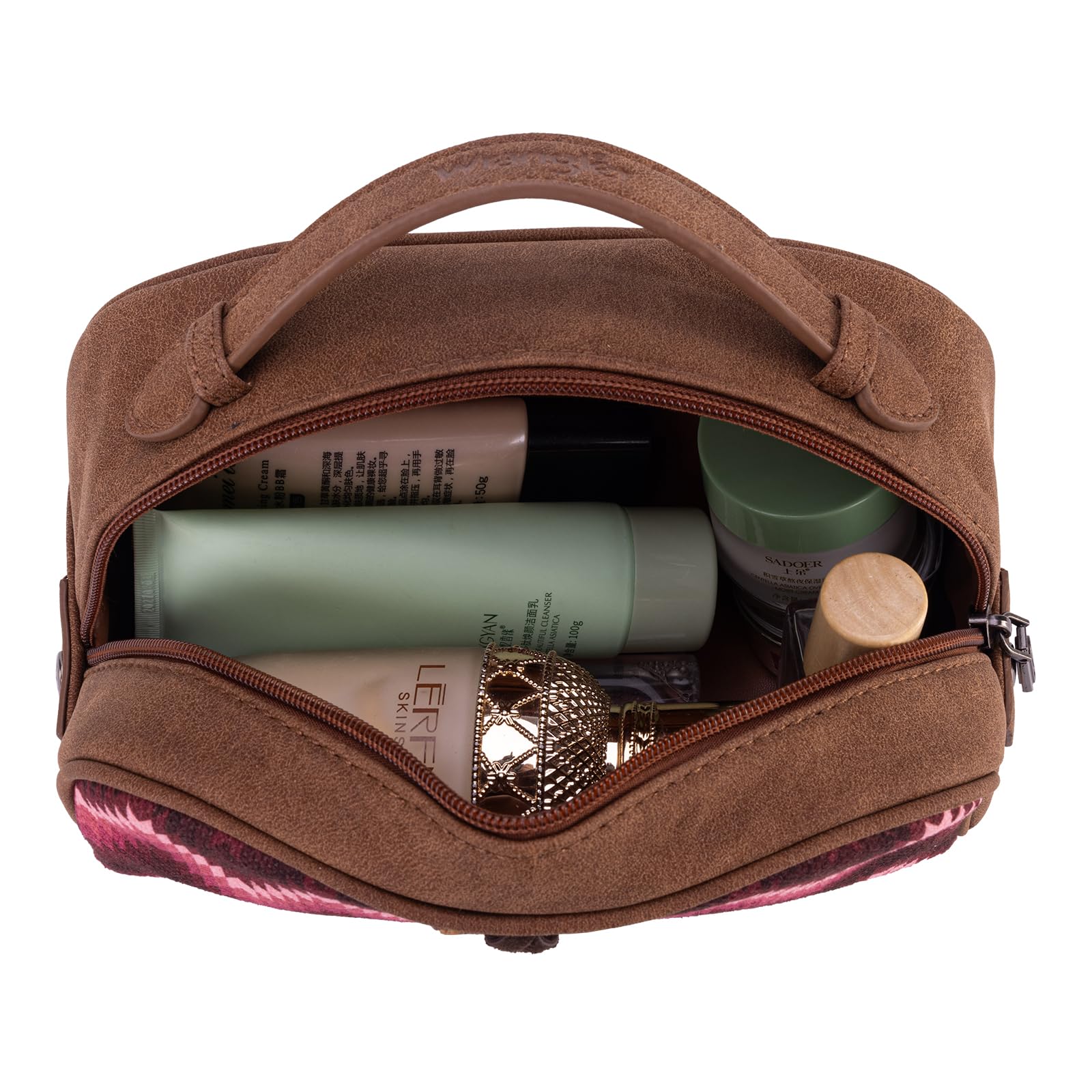 Montana West Wrangler Makeup Bag for Women Small Cosmetic Toiletry Bags Western Make Up Pouch Durable Cute Travel Purse, Dark Pink