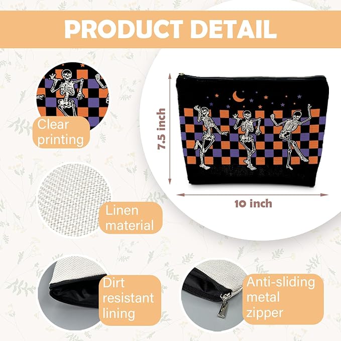 RYYCDOI Gothic Skeleton Makeup Pouch - Witchy & Dark Academia Design, Perfect for Halloween Gifts