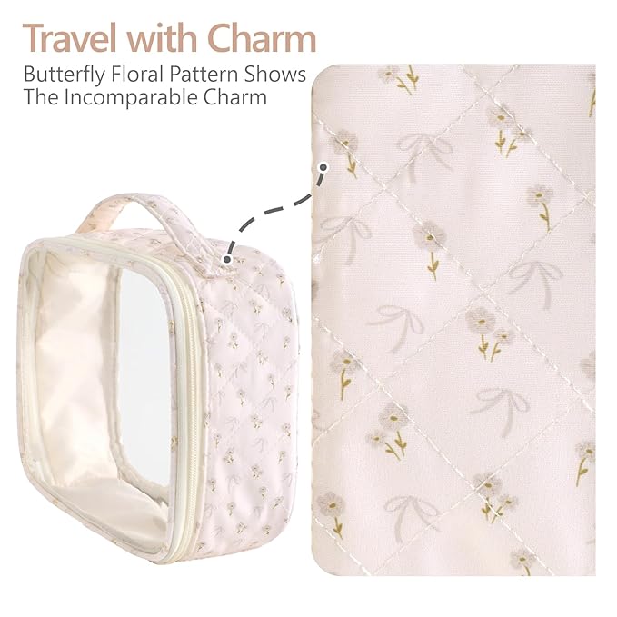 PACKISM Clear Makeup Bag - TSA Approved Toiletry Bag, 2 Pink Ditsy Floral