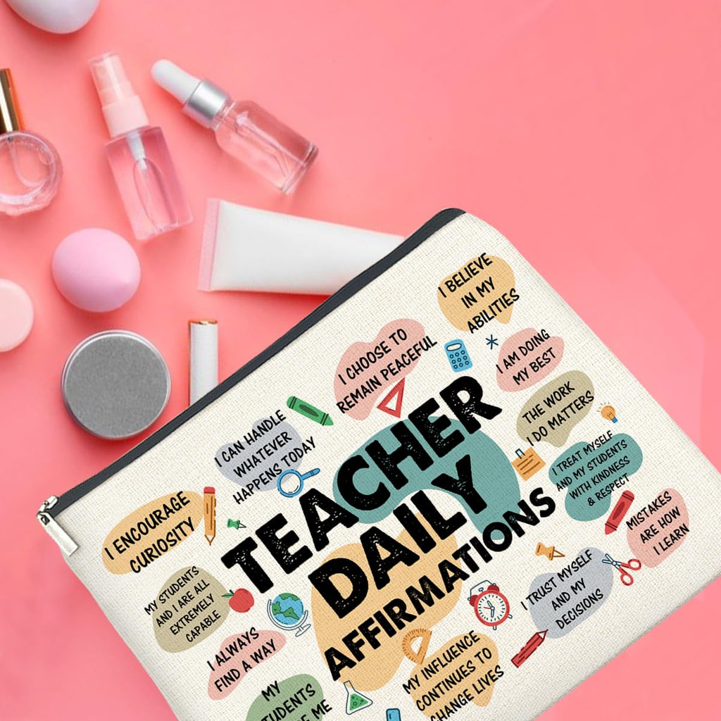 UPNEGE Inspirational Teacher Gifts Makeup Bag, Graduation & Daily Affirmations Zipper Pouch