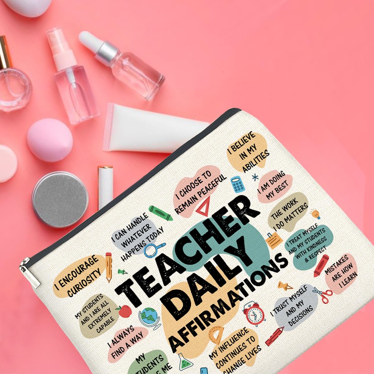 UPNEGE Inspirational Teacher Gifts Makeup Bag, Graduation & Daily Affirmations Zipper Pouch