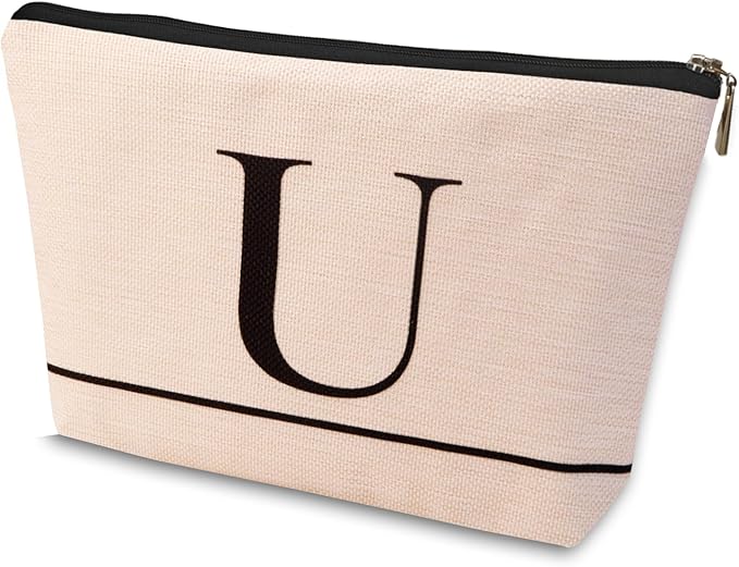 HDYHDY Letter A-Z Initial Personalized Makeup Bags, Birthday Gifts for Women, Monogrammed Gifts for Women Mom Sister Best Friend Bride Bridesmaid, Mothers Day, Christmas, Small Travel Cosmetic Bag (U)
