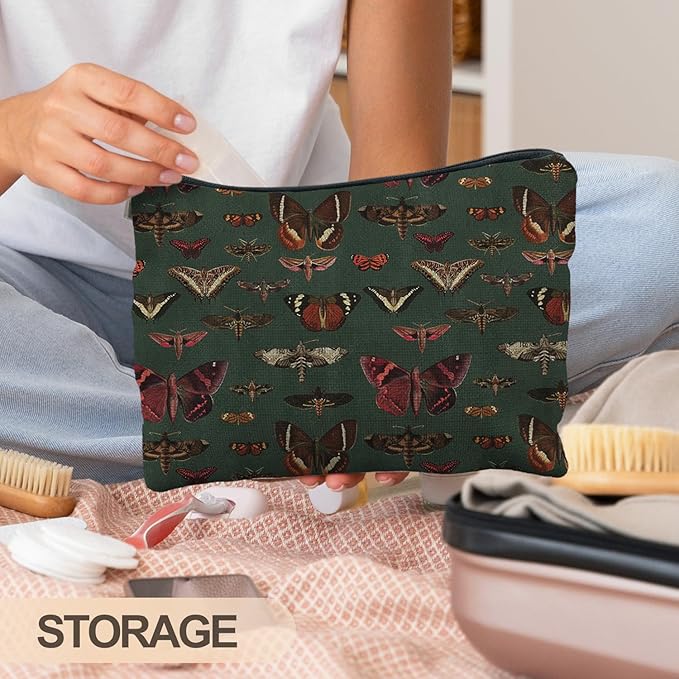 RYYCDOI Moody Green Academia Butterfly Cosmetic Bags Toiletry Bag for Women, Vintage Butterfly Makeup Bag, Butterfly Gifts for Women, Dark Cottagecore Butterflies Makeup Pouch