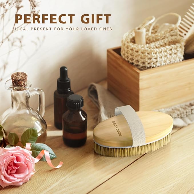 POPCHOSE Dry Brushing Body Brush, Natural Boar Bristle Exfoliating Brush