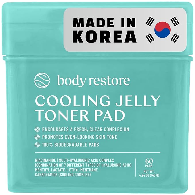 Body Restore Niacinamide Toner Pads, Hyaluronic Acid - Cooling Jelly 60 Ct