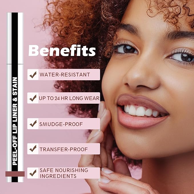 QCMME Lip Liner Stain Peel Off with Tweezer, Long Lasting Matte Lip Tattoo, Highly Pigmented Color Lip Tint Makeup, Waterproof, Transfer-proof Lipstain for Women, for All Skin Types