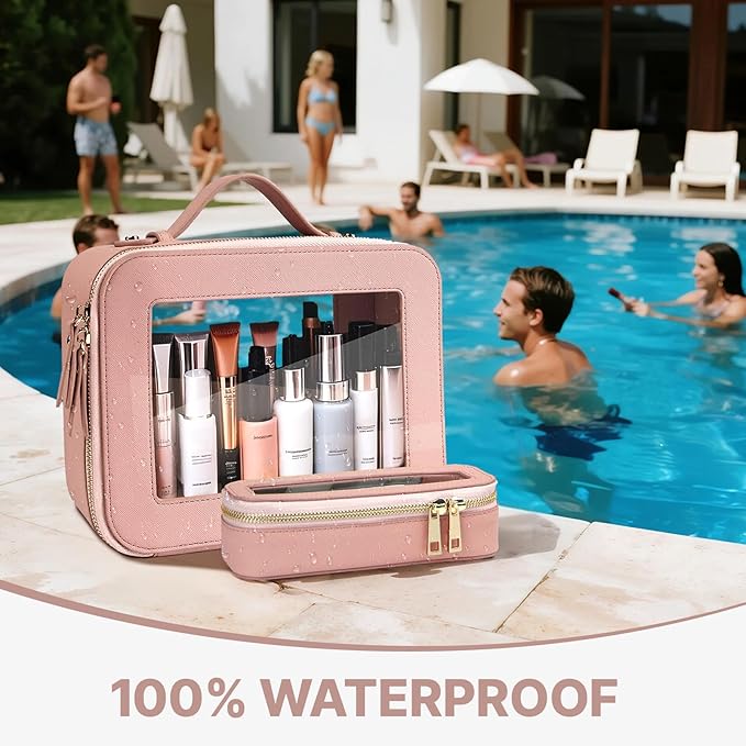 FASAOH Clear Makeup Bag with Mini Cosmetic Bags,Travel Toiletry Bag for Women,Portable Cosmetic Bag Case, Transparent Waterproof Cosmetic Organizer Storage Bag for Women Men
