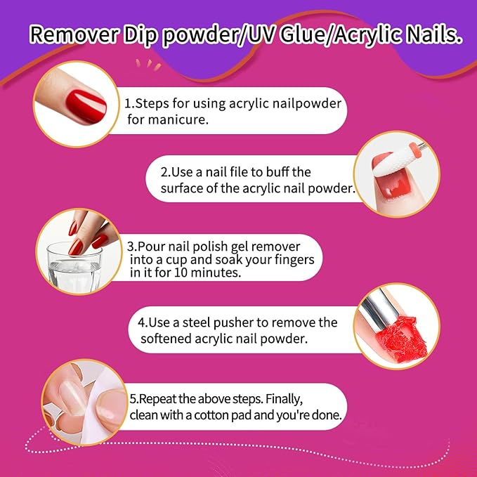 Remover for Soak Off Gel & Acticial Nail Gel Polish Remover Kit Nail Glue Remover Quickly & Easily Soak Off Remove Dip Powder Artificial Nails,Glitter Polish,Builder Gels,poly Gel Acrylic Powder