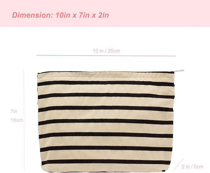 Flat Makeup Bag for Women,Zipper Cosmetic Pouch for Purse,Stripe White
