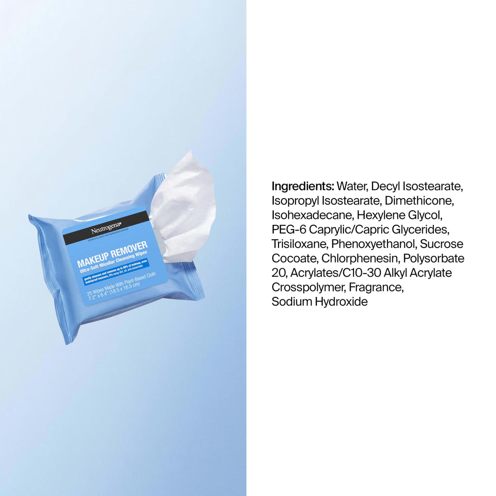 Neutrogena Makeup Remover Towelettes for Face with Micellar Water Daily Alcohol-Free, 20 ct
