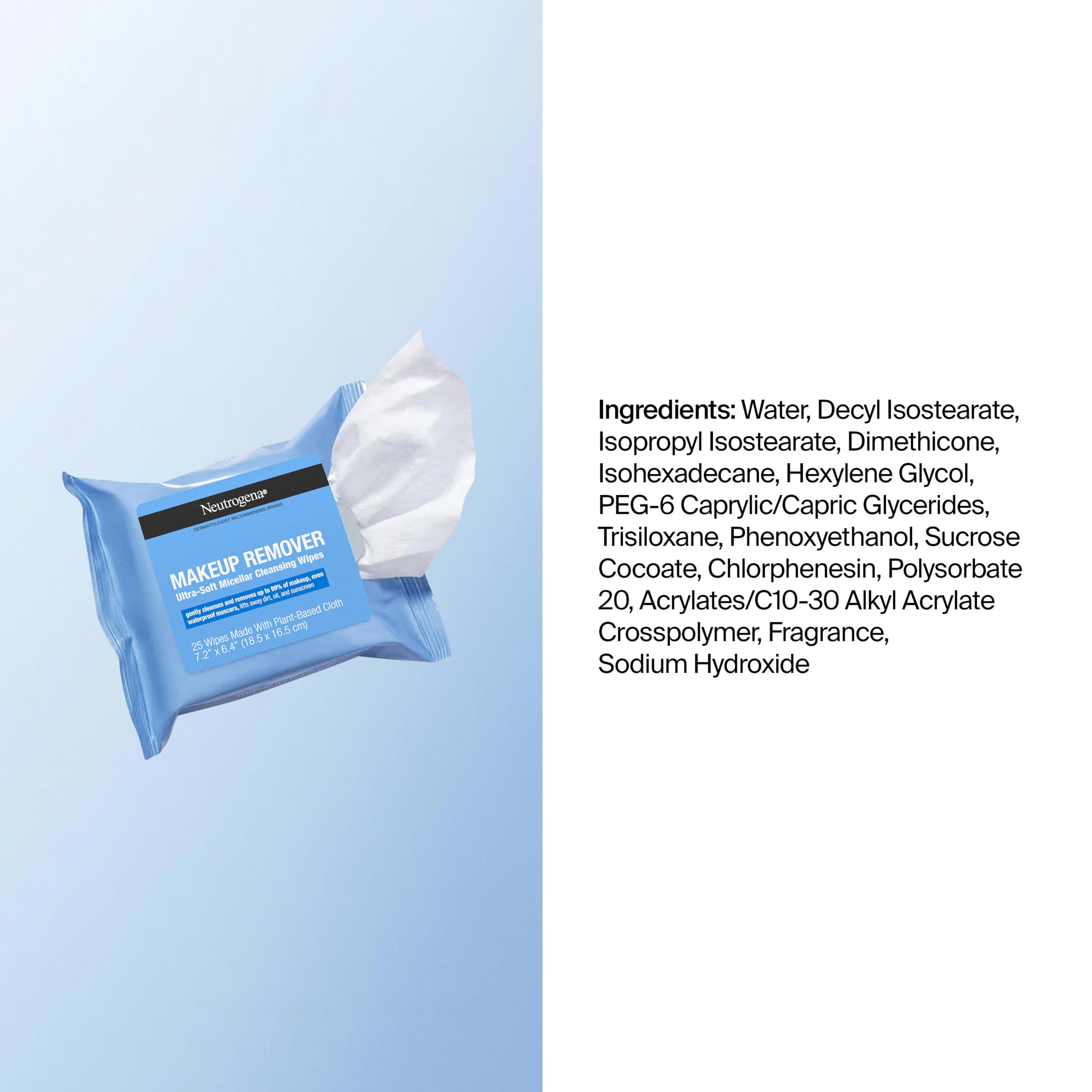 Neutrogena Makeup Remover Towelettes for Face with Micellar Water Daily Alcohol-Free, 20 ct
