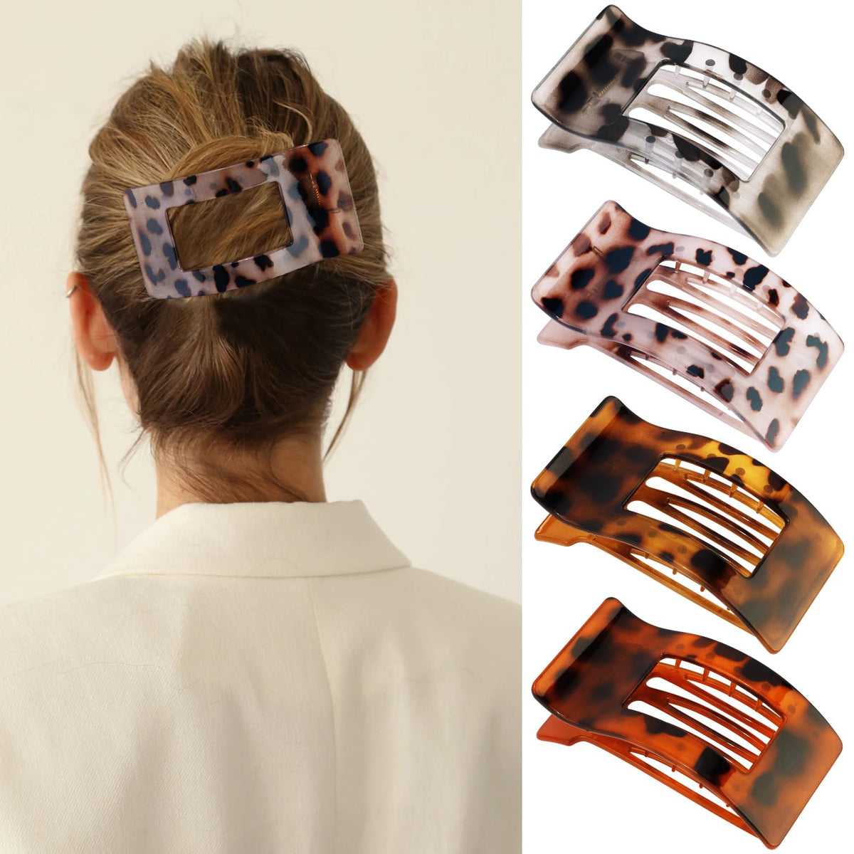 Velscrun Flat Hair Clips for Women Girls, Matte Lay Flat Claw Clips, Strong Hold Large Side Hair Clip All Hair Types, French Duck Billed Hair Jaw Claw Clip, Non Slip Grip for Daily Styling Amber