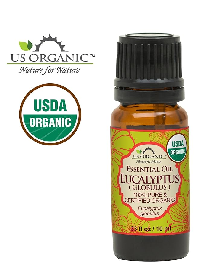 US Organic 100% Pure Eucalyptus Essential Oil (Globulus) - USDA Certified Organic, Steam Distilled - W/Euro droppers (More Size Variations Available) (10 ml /.33 fl oz)