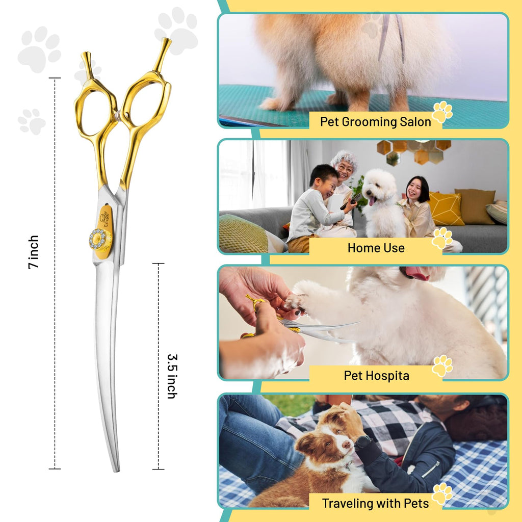 Ethyxe 7 Inch Curved Dog Grooming Scissors Made Of 440C Stainless Steel Professional Downward Curved Pet Face Trimming Shears with Jewelled Screw, Sharp & Comfortable for Groomers