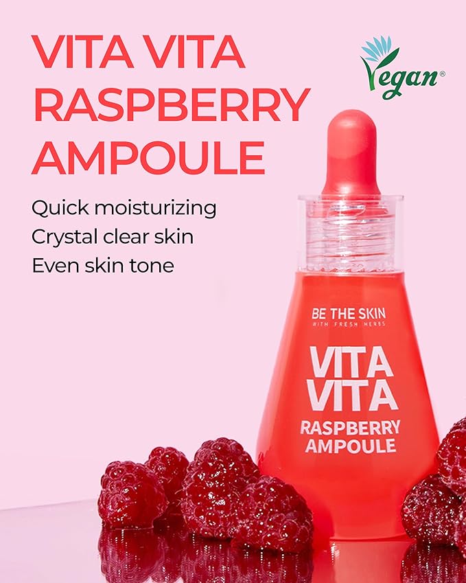 BE THE SKIN Vitavita Raspberry Serum - Anthocyanin + Vitamin BBCC & Niacinamide, 11 Peptides & 5-Type Hyaluronic Acid, Helps Visibly Glow & Even Skin Tone | Korean Ampoule 1.01 fl oz