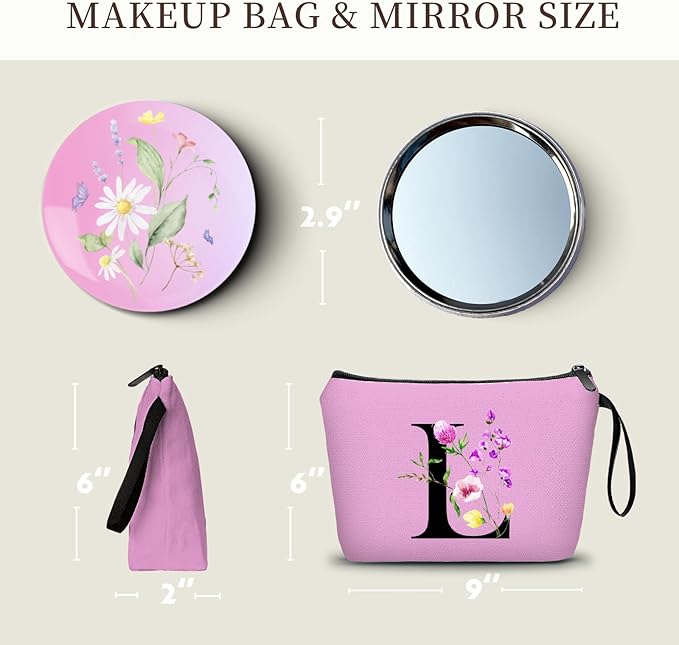 SEAMOON Birthday Friendship Bridesmaid Team Gifts for Employees Women Mom Aunt Daughter Teenage Girl Personalized Make up Cosmetic Bag Travel with Mirror Mothers Day Christmas Graduation L