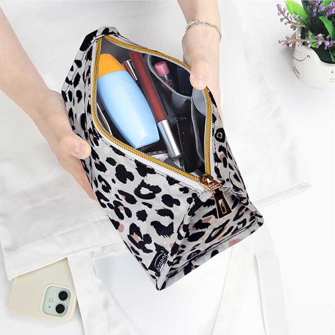 Aosbos Leopard Cosmetic Bag for Women, Travel Makeup Organizer Pouch
