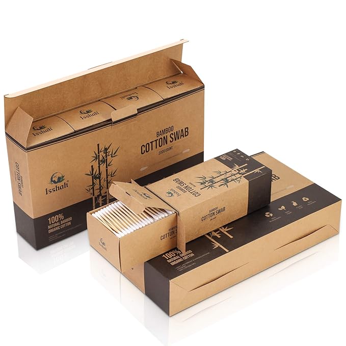 Isshah Natural Bamboo Cotton Swabs - Double Tips - 2000 Count