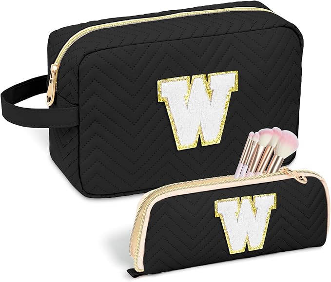 Sernaxi Personalized Initial Makeup Bag Waterproof Leather Cosmetic Bag Travel Toiletry Bag, Valentine’s Day Gift Makeup Organizer Case & Makeup Pouch for Women Teen Girls Mom Girlfriend Wife