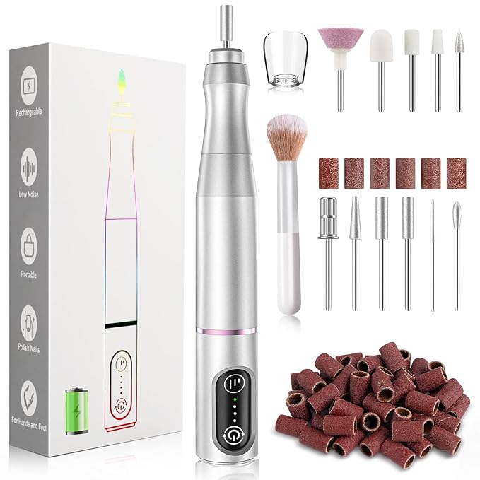 TUOBEO Cordless Nail Drill, Rechargeable Electric Nail File, 11 Bits