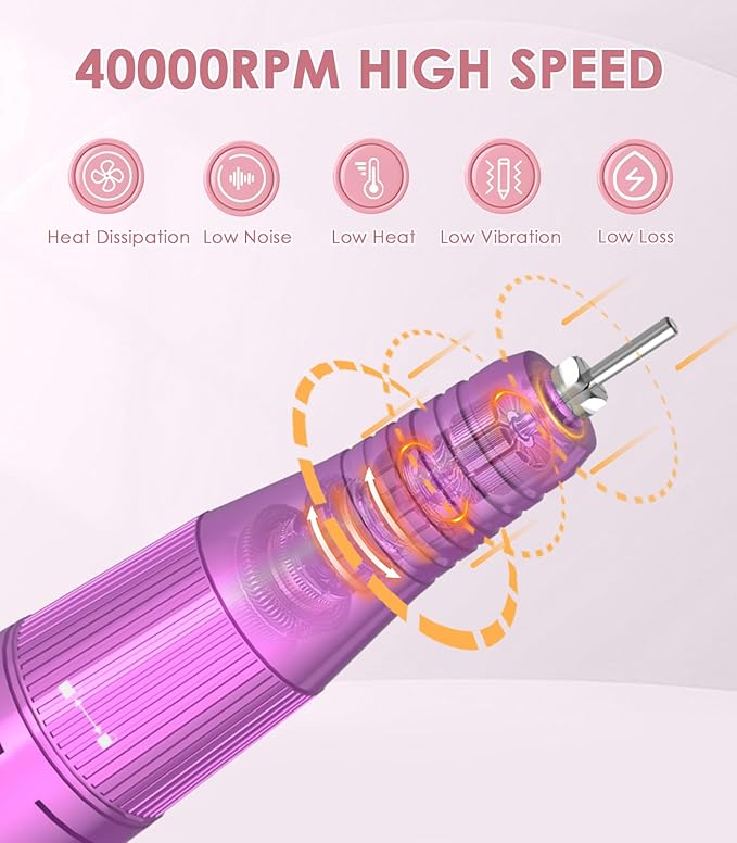 Professional Nail Drill Electric File: Portable Nail File Machine 40000RPM