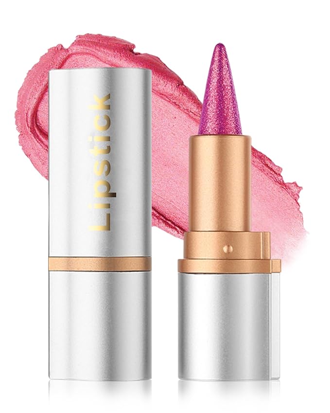 Rose Pink Glitter Lipstick Lip Liner,Shimmer Metallic Matte Lip Tint Stain