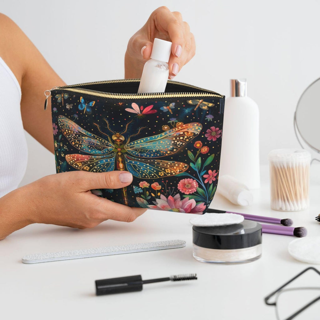 Dultua Mothers Day Gifts Makeup Bag Purse Cosmetic Bag Travel Toiletry Leather Make Up Bags for Mom Wife Women Daughter Floral Dragonfly