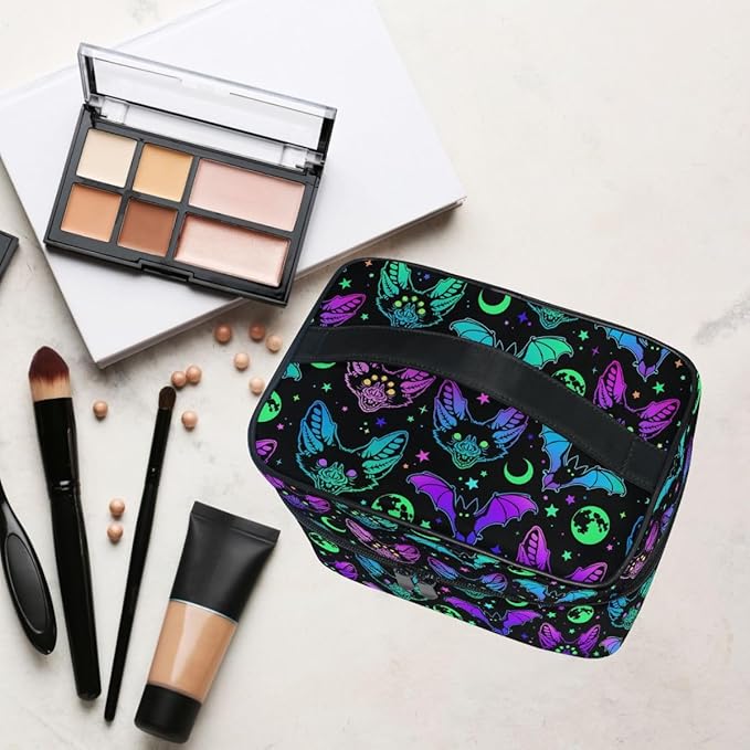 MNSRUU Makeup Bags, Gothic Bats Moons and Stars Makeup Organizer Bags Toiletry Bag Box Travel Cosmetic Bag Make Up Train Case for Women Teen Girl Ladies