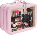 idoltimes Clear Makeup Bag,Large Toiletry Case for Women,PU Leather Travel Cosmetic Bag,Detachable Makeup Case,Double Compartment Make up Organizer