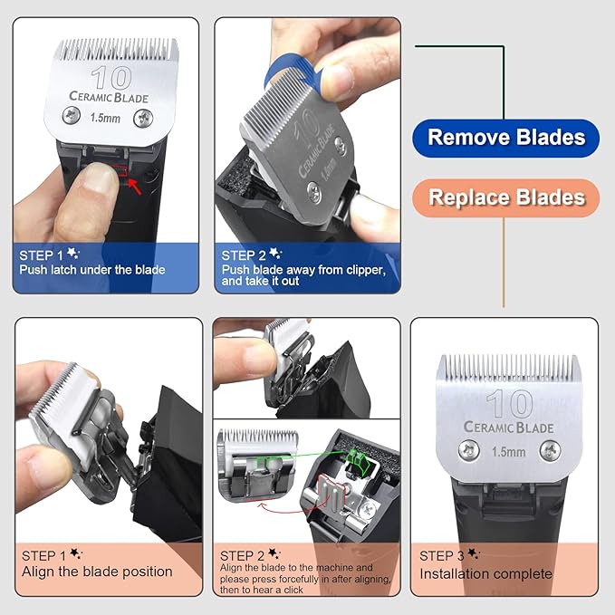 10#Dog Grooming Ceramic Blade sets,Compatible with Andis/Oster A5/Wahl 10KM