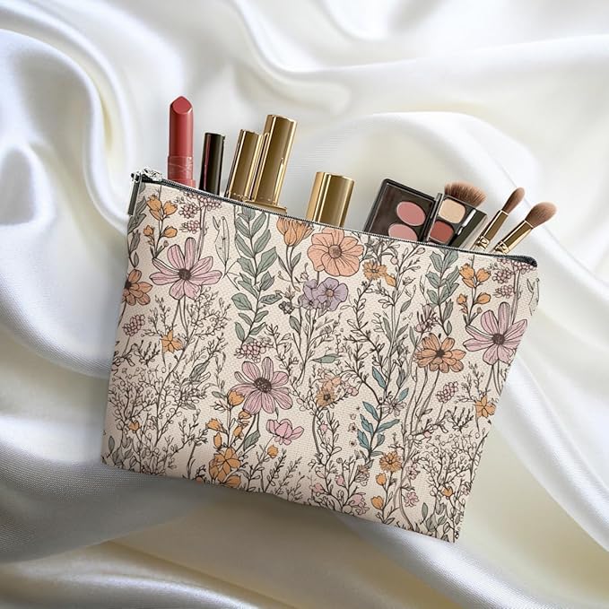 DHKG Vintage Wildflowers Makeup Bag Friend Friendship Gifts for Women Girls