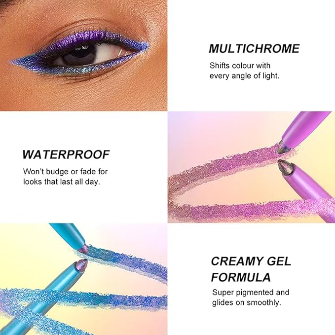 TWLBXMG Blue Eyeliner Pen Chameleon Metallic Shimmer Color Changing Eye liner Pencil, Waterproof Long Lasting Eyeshadow & Eyeliner 2 In 1, Highly Pigmented Smudge Proof # 06