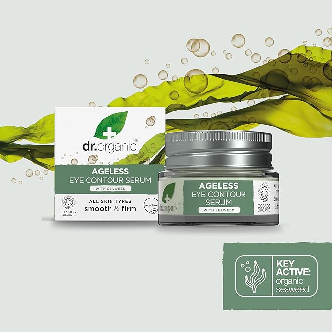 Dr. Organic Ageless Eye Contour Serum with Seaweed | Smoothing and Firming, Targets Fine Lines, Fragrence Free, Certified Organic, Paraben & SLS-free, 15 mL /.5 fl oz