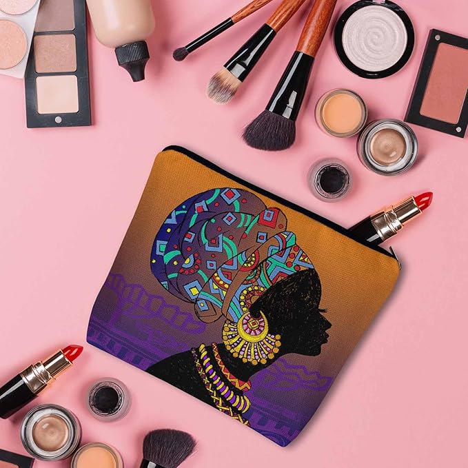 Kalygon Makeup Bag African Woman Makeup Bags For Purse Pouch, Traditional Black African Woman Travel Toiletry Bag Cosmetic Bag Makeup Bags Flax Makeup Organizer Bag Pencil Pouch For Man Woman